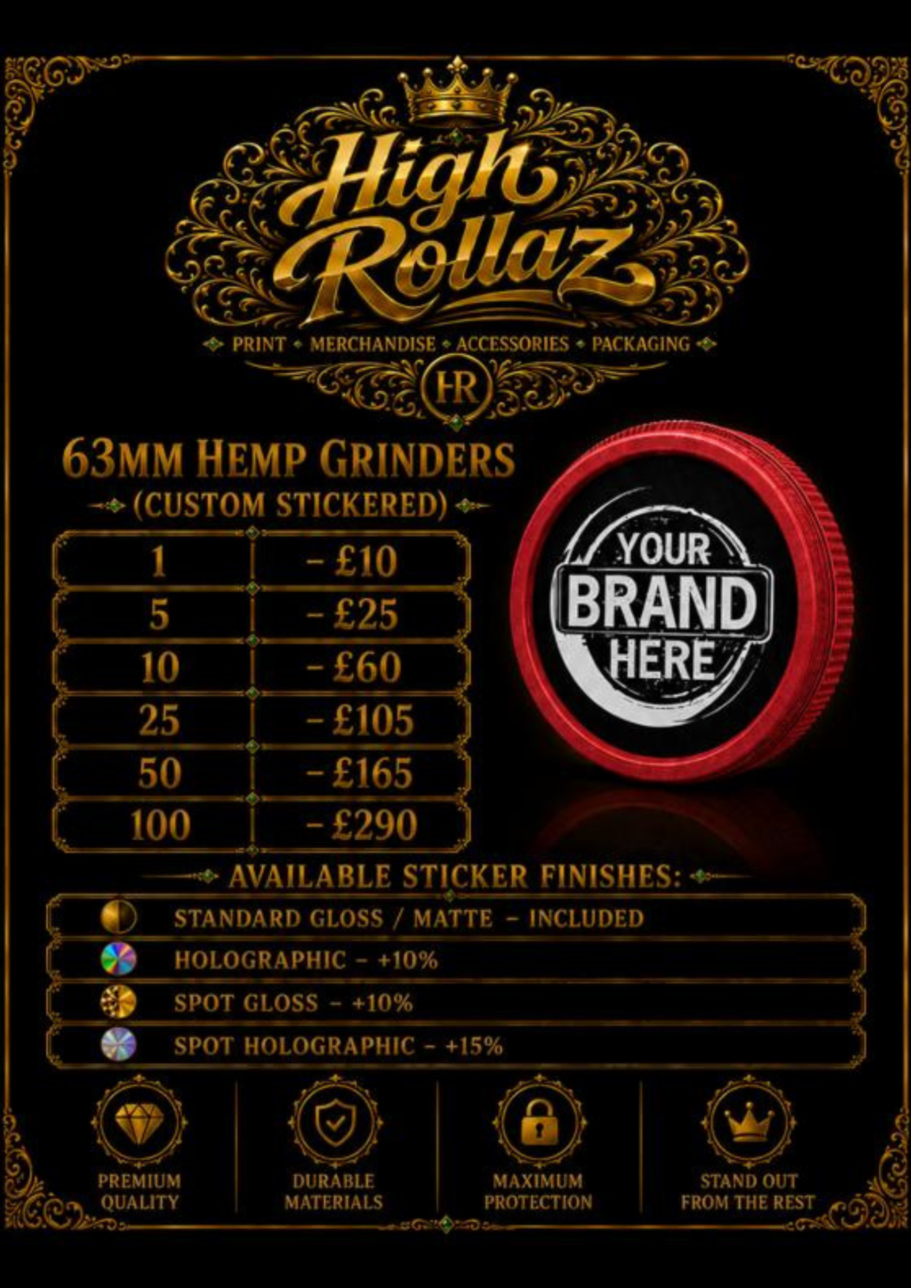 63mm Custom Stickered Hemp Grinders